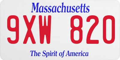 MA license plate 9XW820
