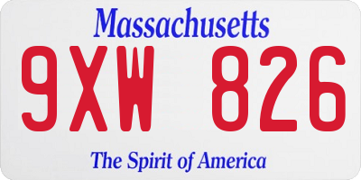 MA license plate 9XW826