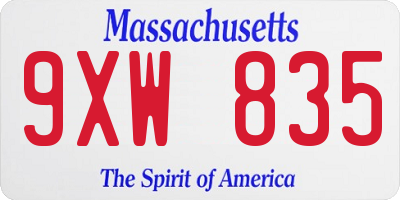 MA license plate 9XW835