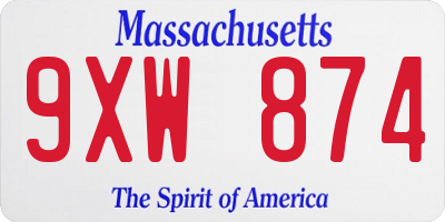 MA license plate 9XW874