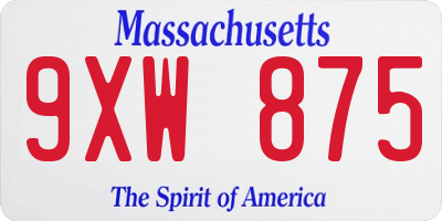 MA license plate 9XW875
