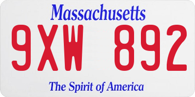 MA license plate 9XW892