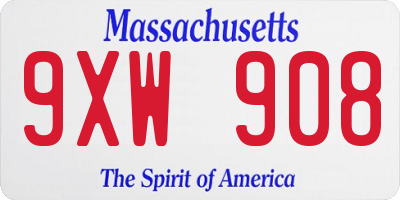 MA license plate 9XW908
