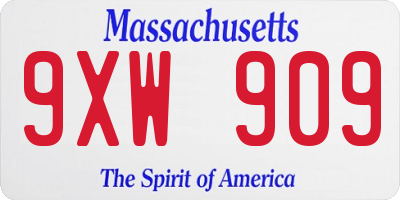 MA license plate 9XW909