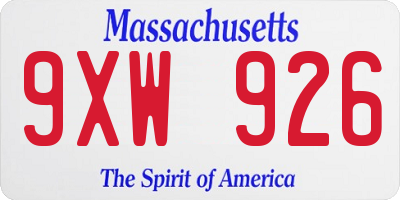 MA license plate 9XW926