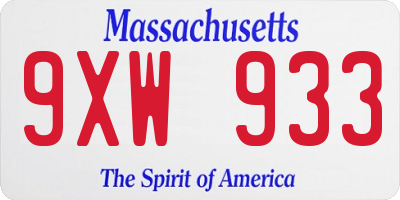 MA license plate 9XW933