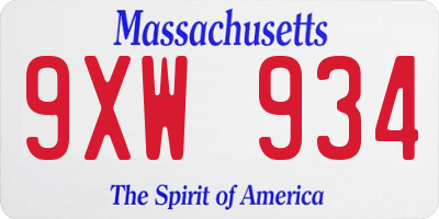 MA license plate 9XW934