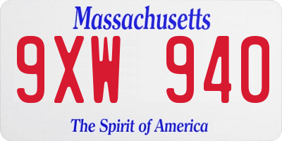 MA license plate 9XW940
