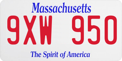 MA license plate 9XW950