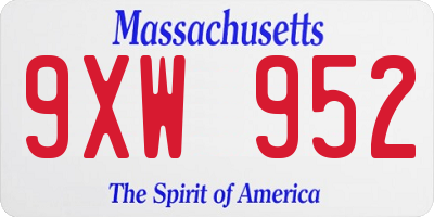 MA license plate 9XW952