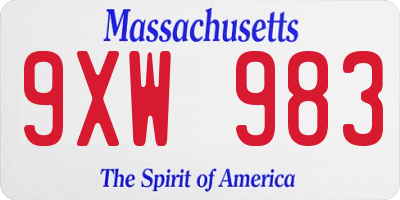 MA license plate 9XW983