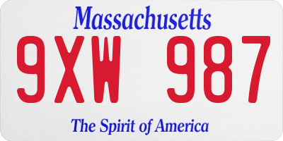 MA license plate 9XW987