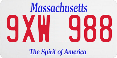 MA license plate 9XW988