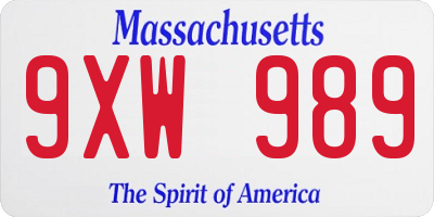 MA license plate 9XW989
