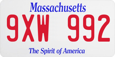 MA license plate 9XW992