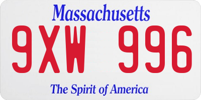 MA license plate 9XW996