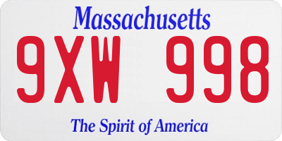 MA license plate 9XW998