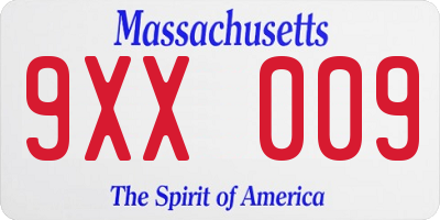 MA license plate 9XX009