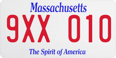 MA license plate 9XX010