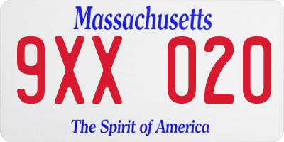MA license plate 9XX020