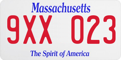MA license plate 9XX023