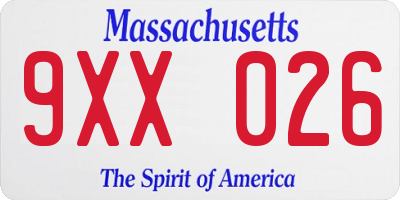 MA license plate 9XX026