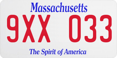 MA license plate 9XX033