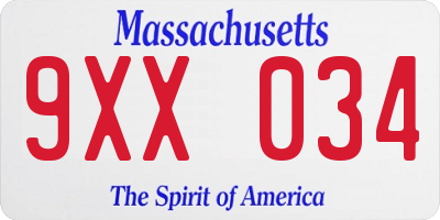 MA license plate 9XX034