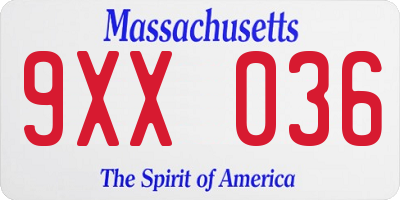 MA license plate 9XX036
