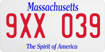 MA license plate 9XX039