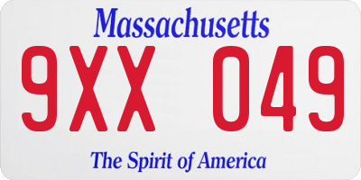 MA license plate 9XX049