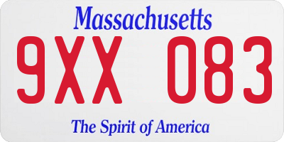 MA license plate 9XX083