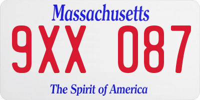 MA license plate 9XX087