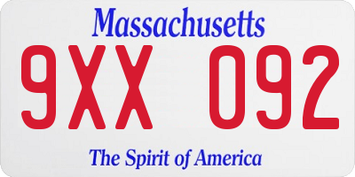 MA license plate 9XX092