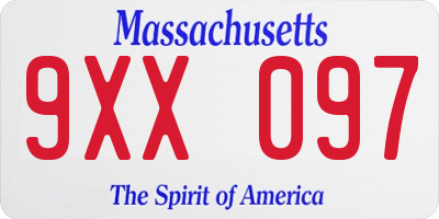 MA license plate 9XX097