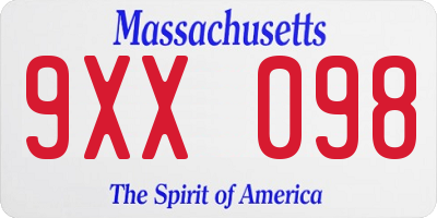 MA license plate 9XX098