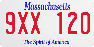 MA license plate 9XX120