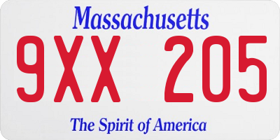 MA license plate 9XX205