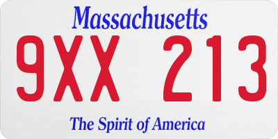 MA license plate 9XX213
