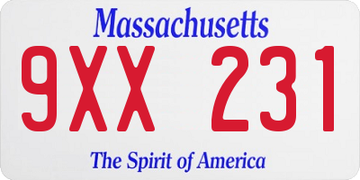 MA license plate 9XX231