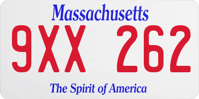 MA license plate 9XX262