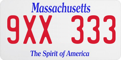 MA license plate 9XX333