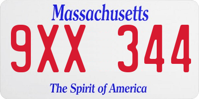 MA license plate 9XX344