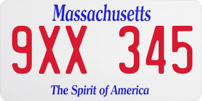 MA license plate 9XX345