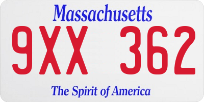 MA license plate 9XX362