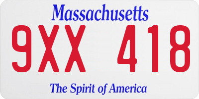 MA license plate 9XX418