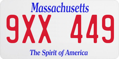 MA license plate 9XX449