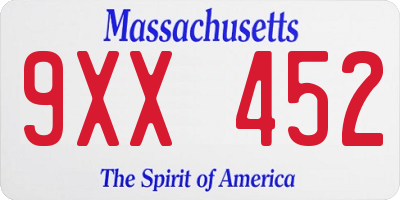 MA license plate 9XX452
