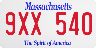 MA license plate 9XX540