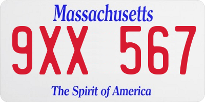 MA license plate 9XX567